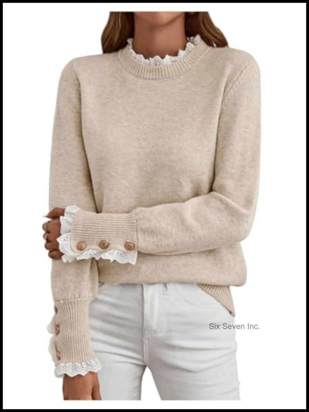 Lace Mock Neck Long Sleeve Knit Pullover Sweater